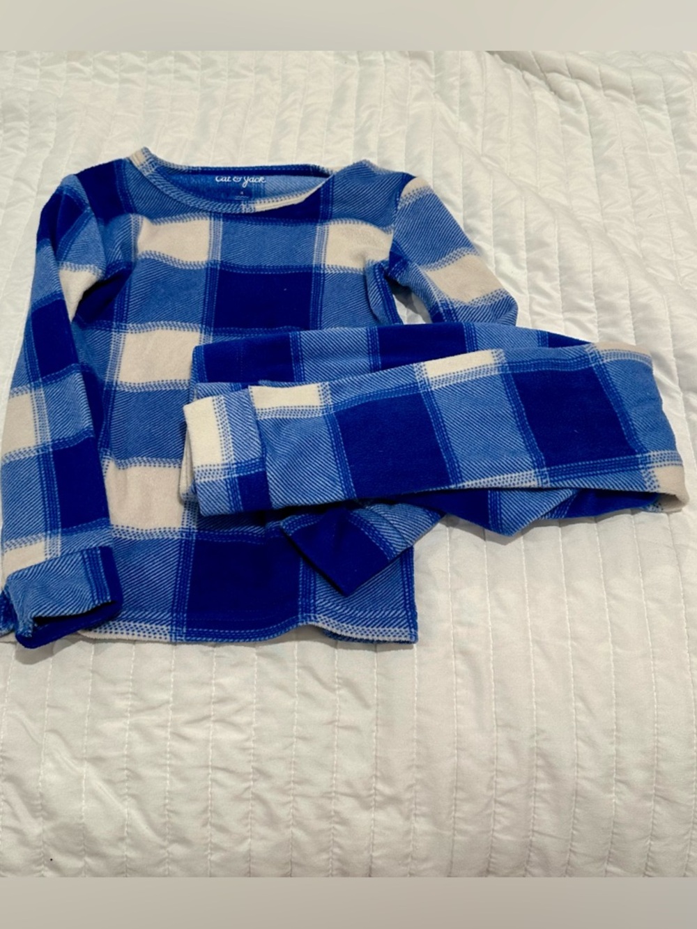 Cat and Jack snuggly soft cozy fleece blue white plaid Kids Pajamas 4 4T pjs